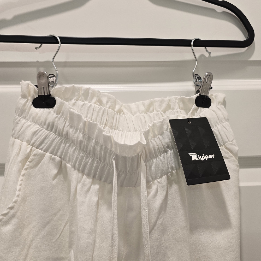 Women's White Drawstring Palazzo Pants - Picture 3 of 7